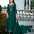 Floral embroidered silk v neck kurta trouser & dupatta set