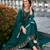 Floral embroidered silk v neck kurta trouser & dupatta set