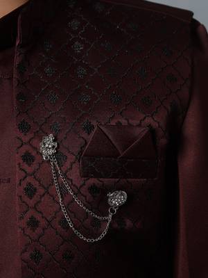 Boys maroon satin indo western sherwani & trouser set with sequined waistcoat 3