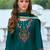 Floral embroidered silk v neck kurta trouser & dupatta set