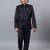 Boys navy blue satin indo western sherwani & trouser set with sequined waistcoat