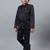 Boys navy blue satin indo western sherwani & trouser set with sequined waistcoat