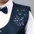 Boys dark blue satin floral beads & sequins embellished 3 piece party suit set with bowtie