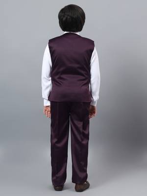 Boys wine satin floral beads & sequins embellished 3 piece party suit set with bowtie 2