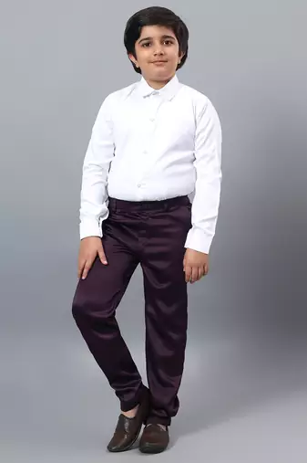 Boys wine satin floral beads & sequins embellished 3 piece party suit set with bowtie