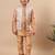 Boys golden cotton silk kurta pyjama set with geometric jacquard jacket