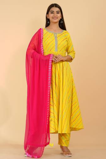 dark-yellow cotton printed kurta sets