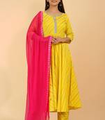 dark-yellow cotton printed kurta sets