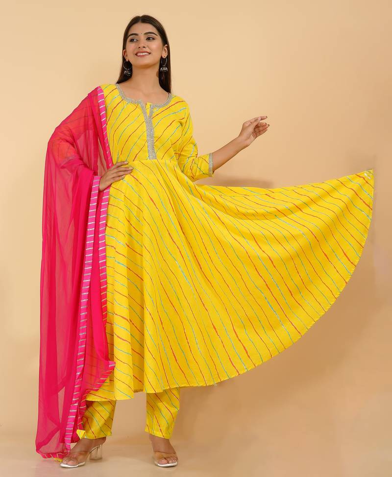 dark-yellow cotton printed kurta sets
