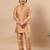 Boys golden cotton silk kurta pyjama set with geometric jacquard jacket
