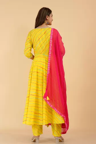 Women's cotton leheriya printed flared anarkali suit set Leheriya Anarkali Suit Set