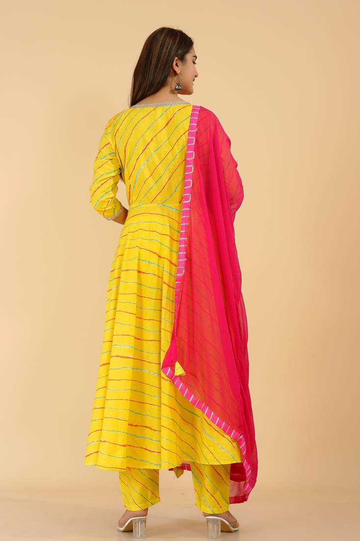 dark-yellow cotton printed kurta sets