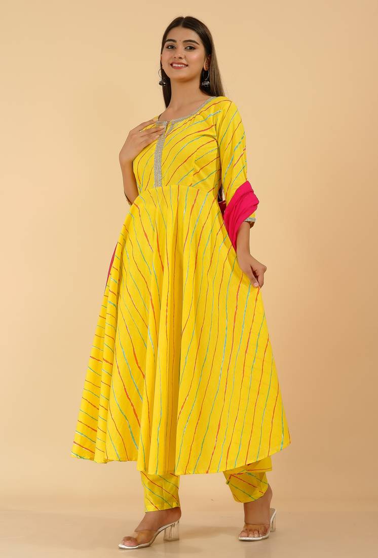 dark-yellow cotton printed kurta sets