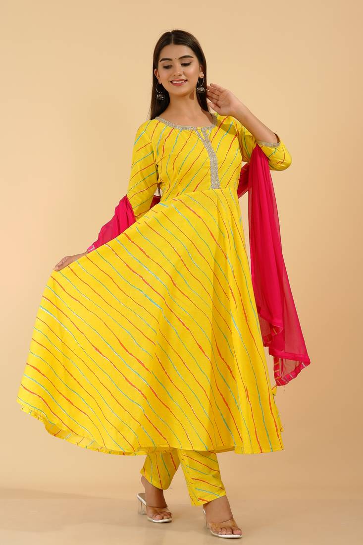 dark-yellow cotton printed kurta sets