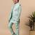 Boys mint green cotton silk kurta pyjama set with geometric jacquard jacket