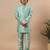 Boys mint green cotton silk kurta pyjama set with geometric jacquard jacket