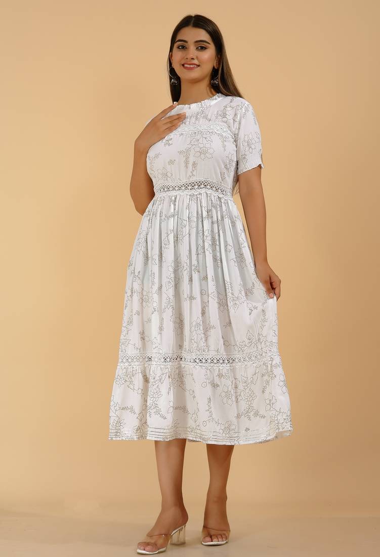 off-white rayon printed dress
