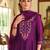 Floral embroidered silk round neck kurta trouser & dupatta set