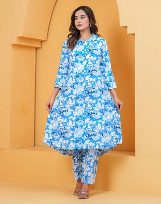 Women's rayon floral printed designer afghani pattern ethnic kurti with pant set  2