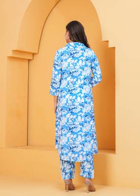 Women's rayon floral printed designer afghani pattern ethnic kurti with pant set  3