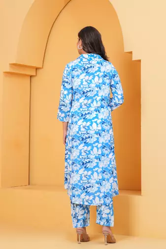 Women's rayon floral printed designer afghani pattern ethnic kurti with pant set 