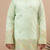 Boys pista green cotton silk geometric floral embroidered border kurta & pyjama set