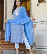 blue rayon printed kurta sets