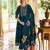 Floral embroidered silk round neck kurta trouser & dupatta set