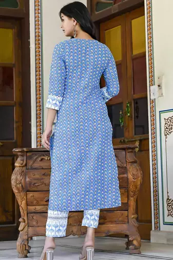 blue rayon printed kurta sets