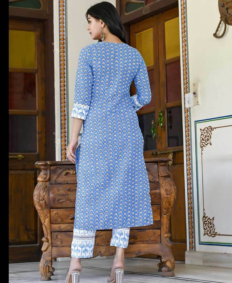 blue rayon printed kurta sets