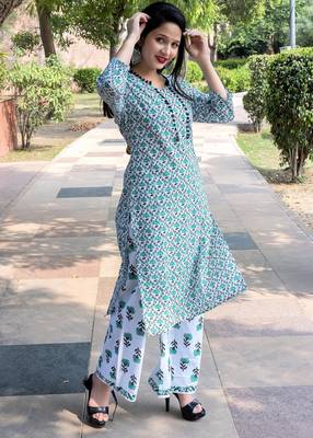 Women's rayon floral printed kurti suit set 4