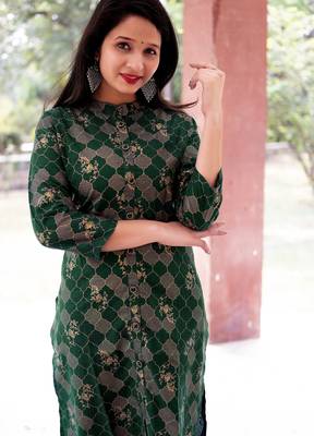 Women's rayon printed designer handprinted kurtis 1