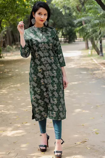 Women's rayon printed designer handprinted kurtis