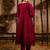 Floral embroidered silk round neck kurta trouser & dupatta set