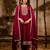 Floral embroidered silk round neck kurta trouser & dupatta set