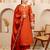 Floral embroidered silk round neck kurta trouser & dupatta set