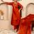 Floral embroidered silk round neck kurta trouser & dupatta set