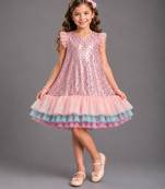 PINK SEQUINS WITH MULTI LAYERED RUFFLED DRESS 