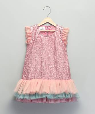PINK SEQUINS WITH MULTI LAYERED RUFFLED DRESS  2