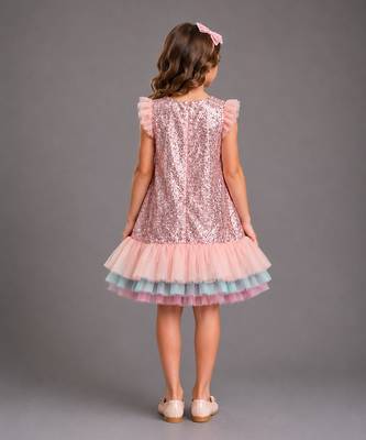 PINK SEQUINS WITH MULTI LAYERED RUFFLED DRESS  3