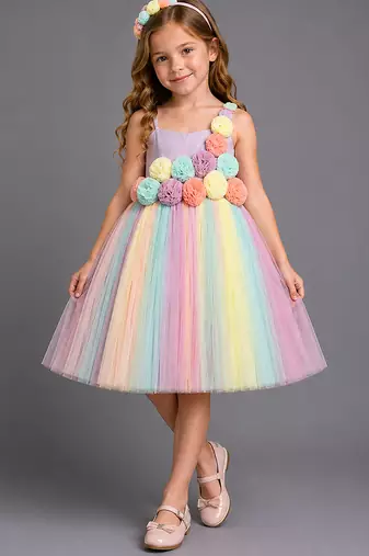 Multicolor embroidered organza dress