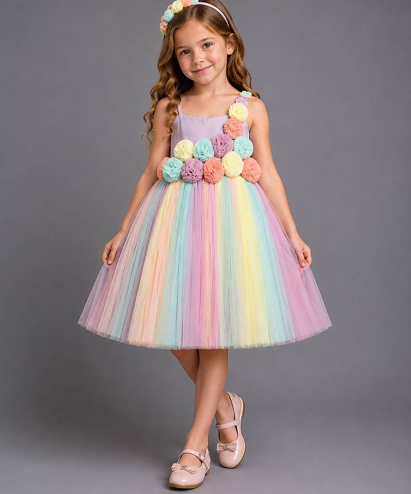 Multicolor embroidered organza dress