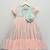 Peach pastel green printed net dress