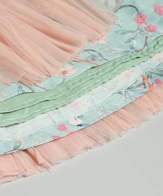 Peach pastel green printed net dress 3