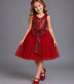 Red embroidered net dress