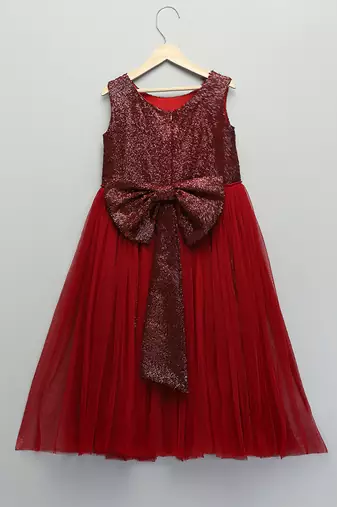 Red embroidered net dress