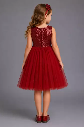 Red embroidered net dress