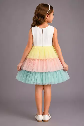 White multicolored woven lycra dress
