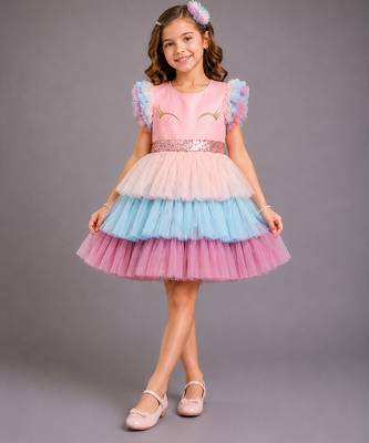 Pink Blue Lycra unicorn eye dress 1