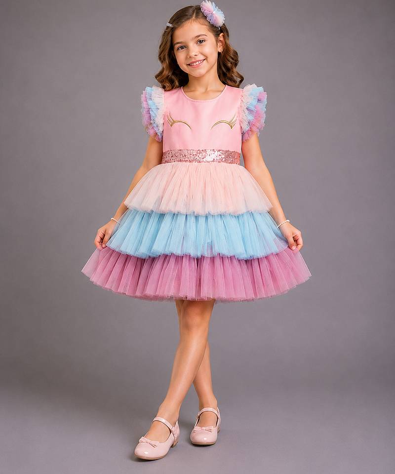 Pink Blue Lycra unicorn eye dress